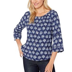 Tommy Bahama Blue Printed Button Front Long Sleeve Top Rayon Sz Small